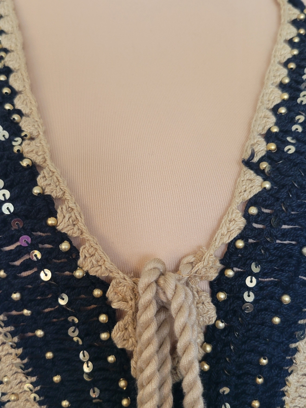 NWT Crochet Boho Coquette Bohemian Black Gold Tiered Maxi Dress Sz Large/XL - Picture 7 of 16